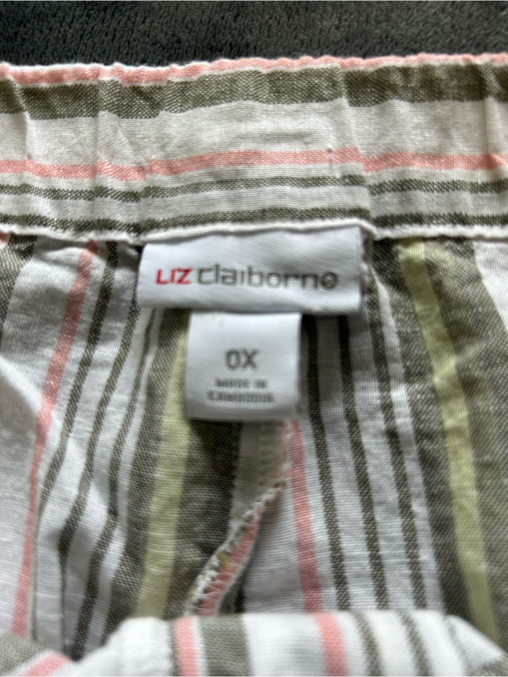 Liz Claiborne Olive, Pink and White Striped Capris - Picture 3 of 7